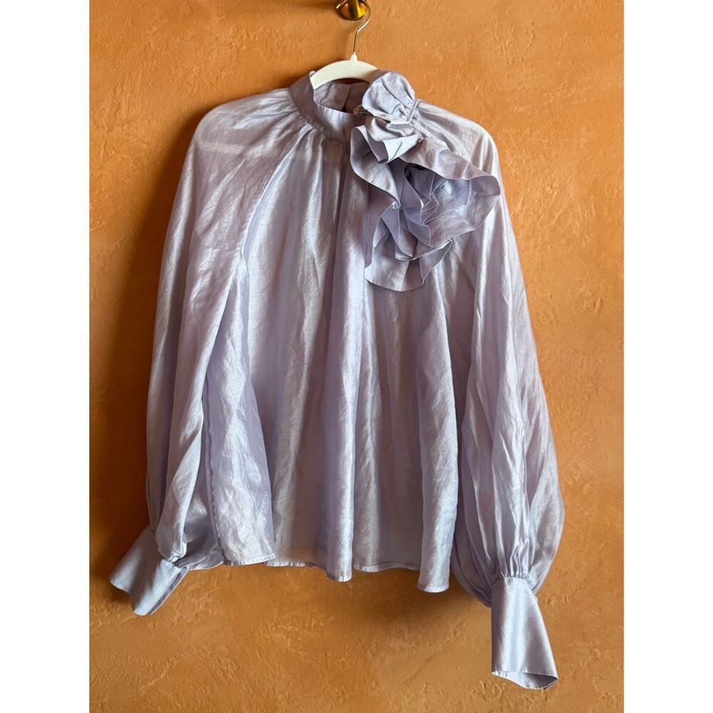 & Other Stories Lavender Silk-Like Ruffled Neck Blouse